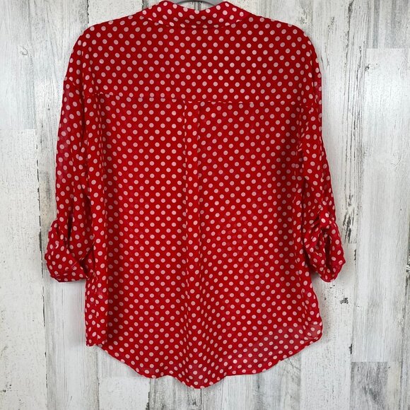 Kut From the Kloth polka dot blouse button up red white size small officewear - Picture 7 of 8